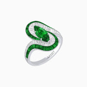 Art Deco Style Marquise Cut Wave Ring Mounting with Baguette Diamonds and Calibre-Cut Gemstones - Shahin Jewelry